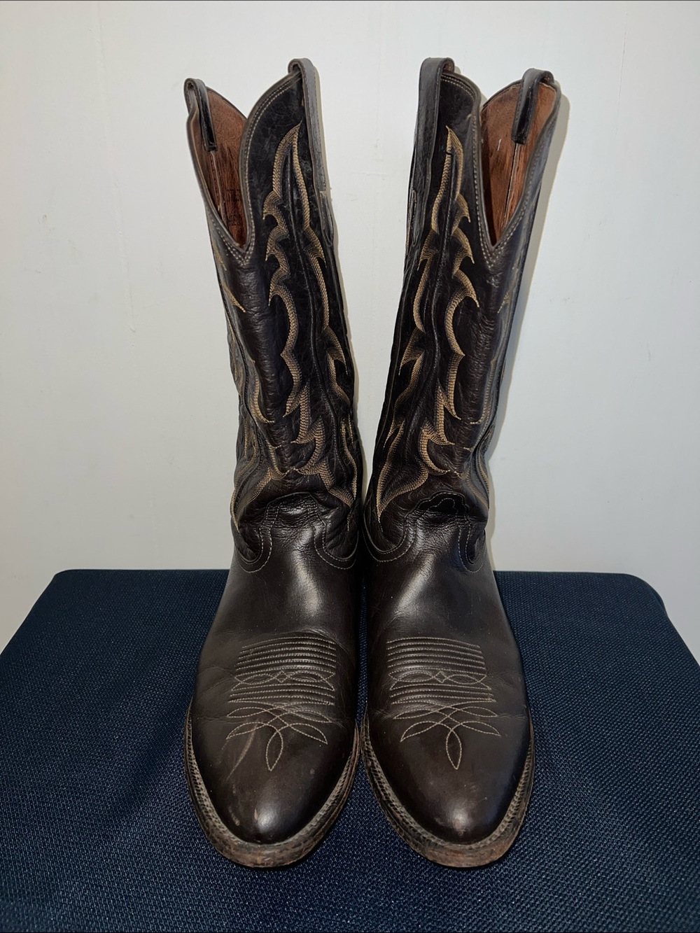 Vintage Nikons Men's Dark Brown Western Cowboy Boots with Embroidered Shaft